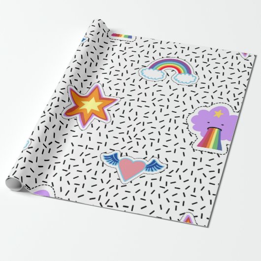 Naadloze patroonachtergrond met patchstatus cartoo cadeaupapier (Uitgerold)
