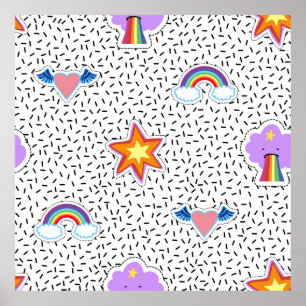 Naadloze patroonachtergrond met patchstatus cartoo poster