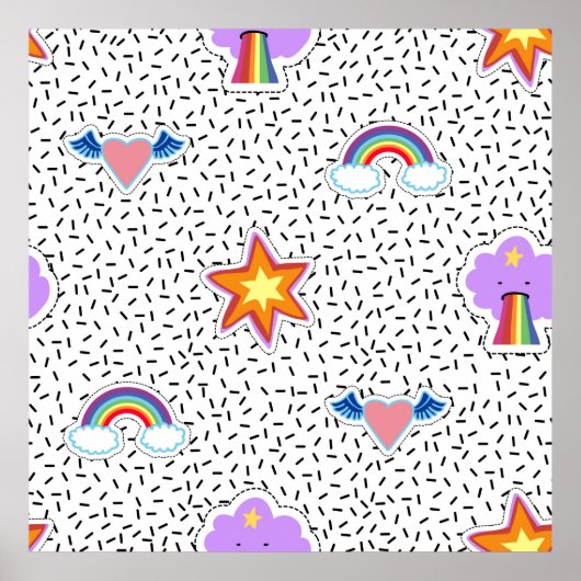 Naadloze patroonachtergrond met patchstatus cartoo poster (Voorkant)