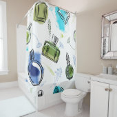 Naadloze patroonfles en waterverf tekst douchegordijn (In situ)