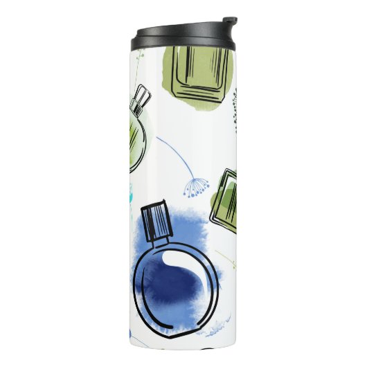 Naadloze patroonfles en waterverf tekst thermosbeker (Gedraaid links)