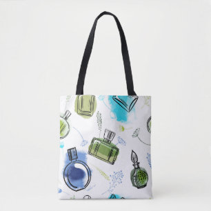 Naadloze patroonfles en waterverf tekst tote bag