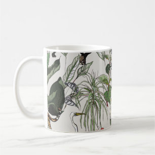 Naadloze patroonhandleiding getekende botanische i koffiemok