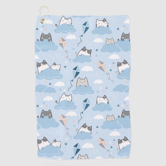 Naadloze patroonklinker Kawaii Cats clouds kite Golfhanddoek (Voorkant)