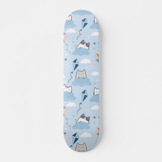 Naadloze patroonklinker Kawaii Cats clouds kite Persoonlijk Skateboard (Voorkant)