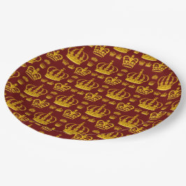 Naadloze patroonkoningskronen van gele kleurpap papieren bordje