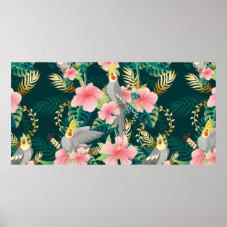 Naadloze patroonpapegaai met een schattig kakkerpa poster