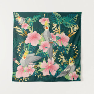 Naadloze patroonpapegaai met een schattig kakkerpa wandkleed