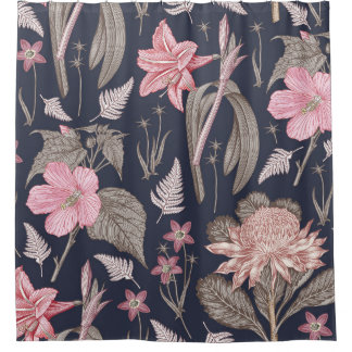 Naadloze patroonstof. Set Amaryllis Waratah Hib Douchegordijn