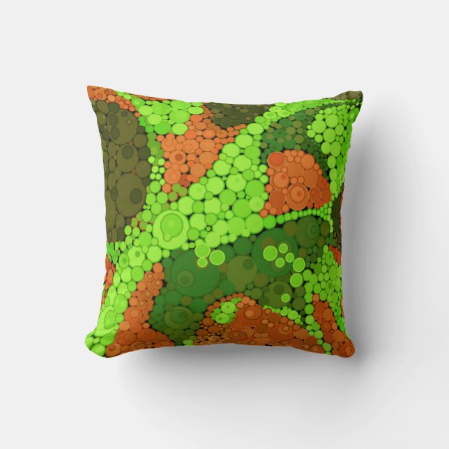 Naadloze pointillisme handbeschilderde cirkels ron kussen (Voorkant)