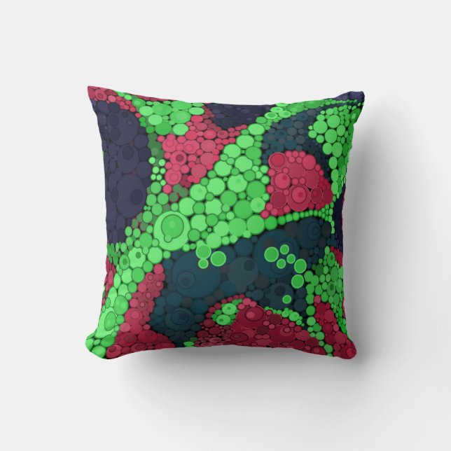 Naadloze pointillisme handbeschilderde cirkels ron kussen (Voorkant)