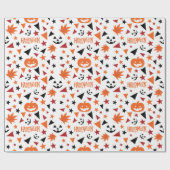 Naadloze pompoen en bladeren Halloween Gift Wrap Cadeaupapier (Vlak)
