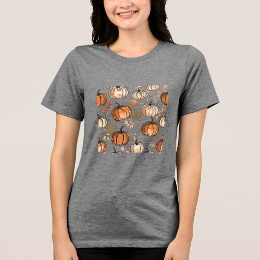 Naadloze pompoen Herfst ontwerp Tri-Blend Shirt (Voorkant)
