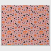 Naadloze pompoen, sterren en bladeren Halloween Wr Cadeaupapier (Vlak)