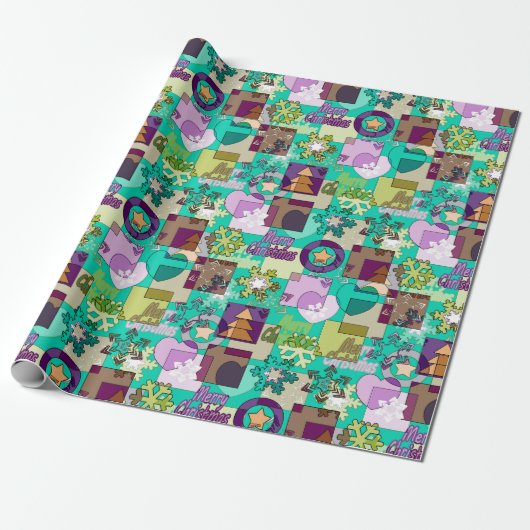 Naadloze prettige kerstsnowflake donkergroene colo cadeaupapier (Uitgerold)