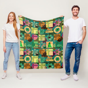 Naadloze prettige kerstsnowflake donkergroene colo fleece deken