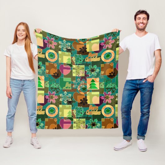 Naadloze prettige kerstsnowflake donkergroene colo fleece deken (In situ)