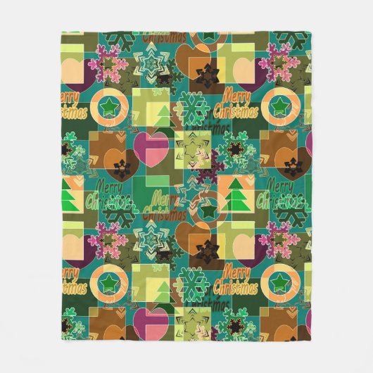 Naadloze prettige kerstsnowflake donkergroene colo fleece deken (Voorkant)