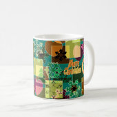 Naadloze prettige kerstsnowflake donkergroene colo koffiemok (Voorkant rechts)