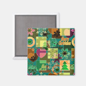 Naadloze prettige kerstsnowflake donkergroene colo magneet (Voorkant / Achterkant)