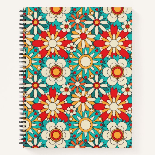 Naadloze Retro Bloemen Patroon. decoratief Notitieboek (Voorkant)