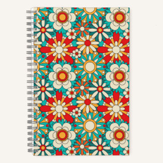 Naadloze Retro Bloemen Patroon.  decoratief Notitieboek
