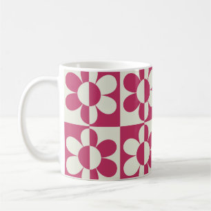 Naadloze retro groovy design met  daisy fl koffiemok