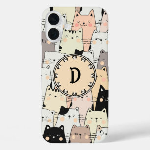 Naadloze retro illustratie katten monogram iPhone 16 plus hoesje