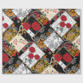 Naadloze retro patchwork-papavers cadeaupapier (Vlak)