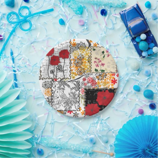 Naadloze retro patchwork-papavers papieren bordje (Feest)