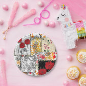 Naadloze retro patchwork-papavers papieren bordje (Feest)