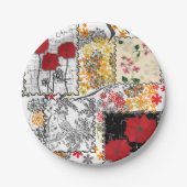 Naadloze retro patchwork-papavers papieren bordje (Voorkant)