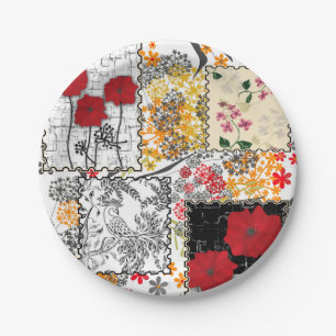 Naadloze retro  patchwork-papavers papieren bordje