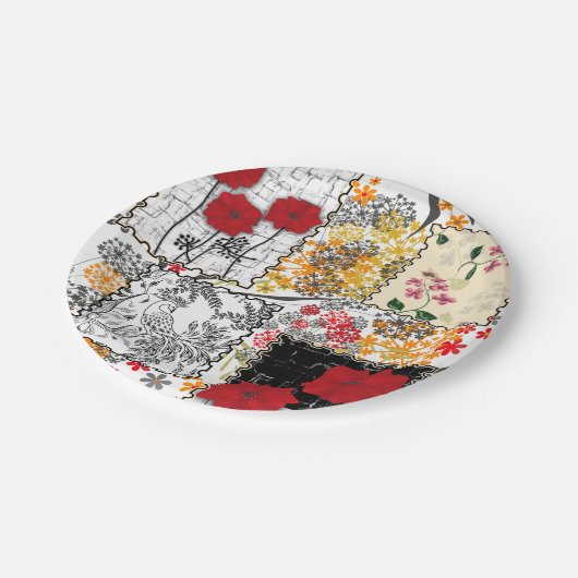 Naadloze retro patchwork-papavers papieren bordje (Gekanteld)