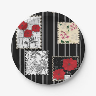 Naadloze retro  patchwork-papavers papieren bordje
