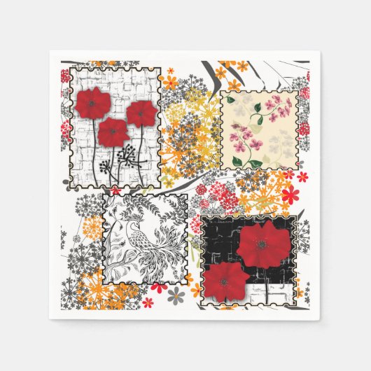 Naadloze retro  patchwork-papavers servet (Voorkant)