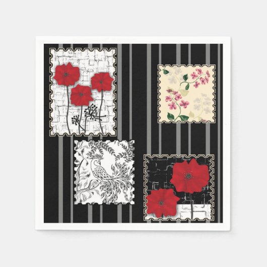 Naadloze retro patchwork-papavers servet (Voorkant)