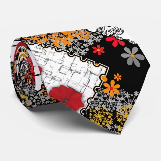 Naadloze retro patchwork-papavers stropdas (Opgerold)