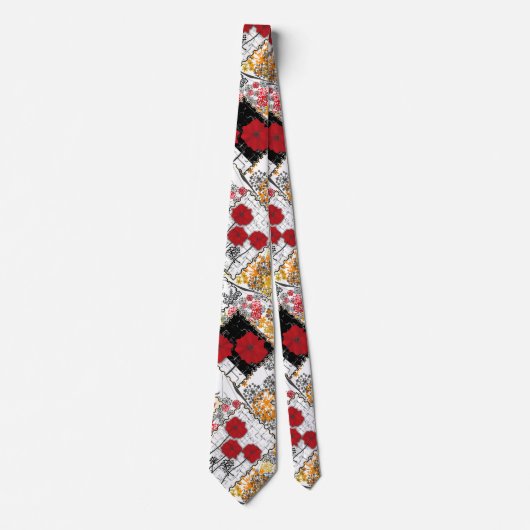 Naadloze retro patchwork-papavers stropdas (Voorkant)