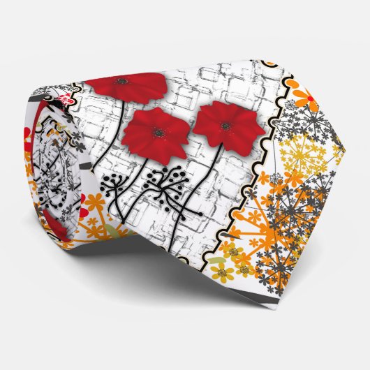 Naadloze retro  patchwork-papavers stropdas (Opgerold)