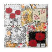 Naadloze retro  patchwork-papavers tegeltje (Voorkant)