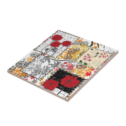 Naadloze retro  patchwork-papavers tegeltje (Zijkant)