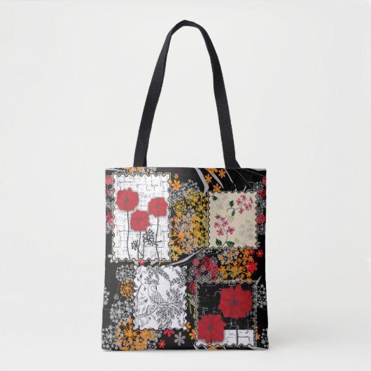 Naadloze retro  patchwork-papavers tote bag (Voorkant)