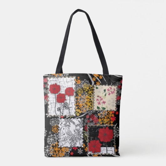 Naadloze retro  patchwork-papavers tote bag (Achterkant)