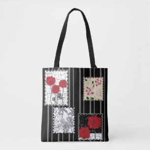 Naadloze retro  patchwork-papavers tote bag