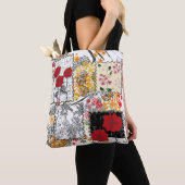Naadloze retro  patchwork-papavers tote bag (Dichtbij)