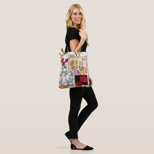 Naadloze retro patchwork-papavers tote bag (Op model)