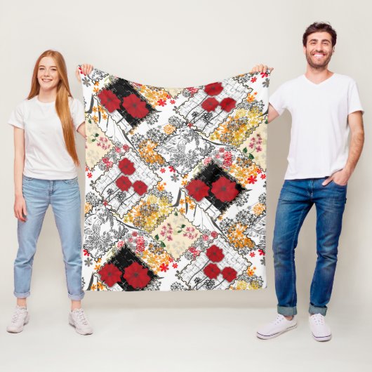 Naadloze retro patchwork-patches fleece deken (In situ)