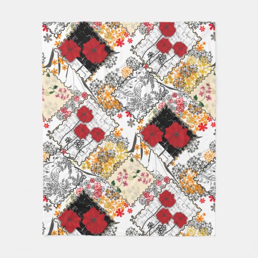 Naadloze retro patchwork-patches fleece deken (Voorkant)