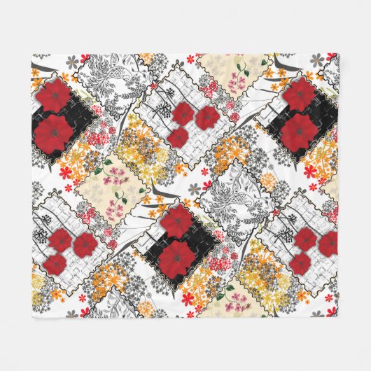 Naadloze retro patchwork-patches fleece deken (Voorkant (Horizontaal))